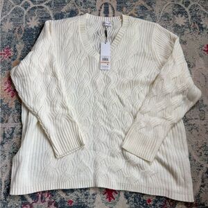 Calvin Klein Cream Cable Knit V-Neck Sweater